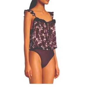 Free People Take it Away Bodysuit, Chocolate Merlot Combo, Size Small, NWT